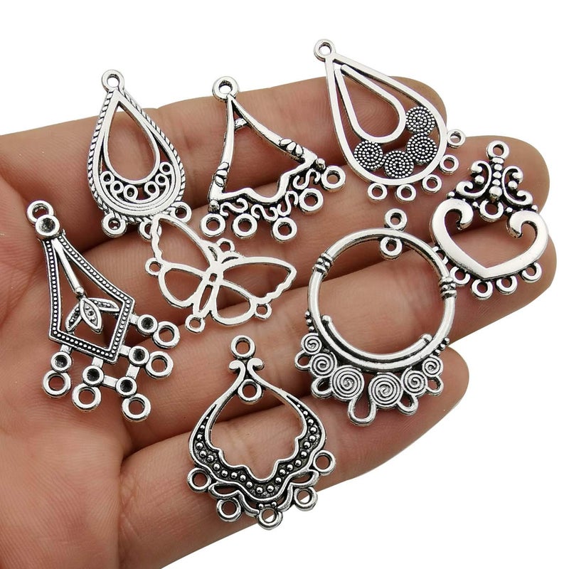 Youdiyla 60 Vintage Hoop Earring Charms Collection, Antique Silver Tone, Large Filigree Chandelier Connector Metal Pendant Craft Supplies Findings for Vintage Hoop Earring Making (HM268) - Image 3